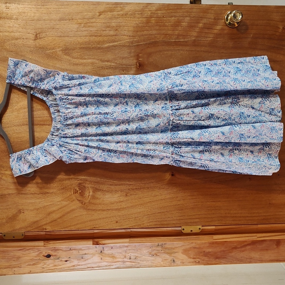 NWOT Simply Southern Drop Waist Dress Confetti Pink Blue Flutter Sleeve Cotton L - Picture 7 of 9